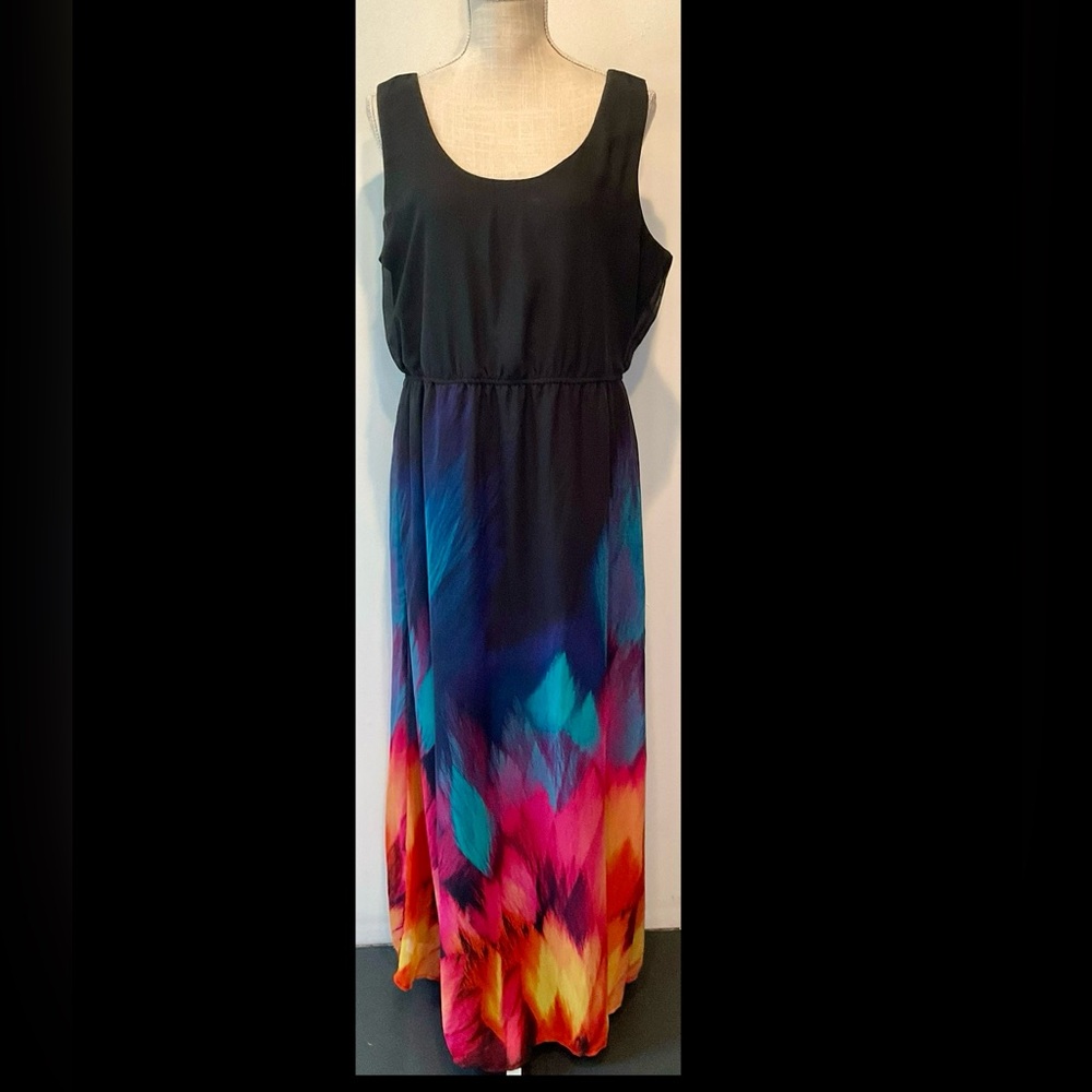 Nina Leonard Sleeveless Abstract Watercolor Print Maxi Dress - EUC